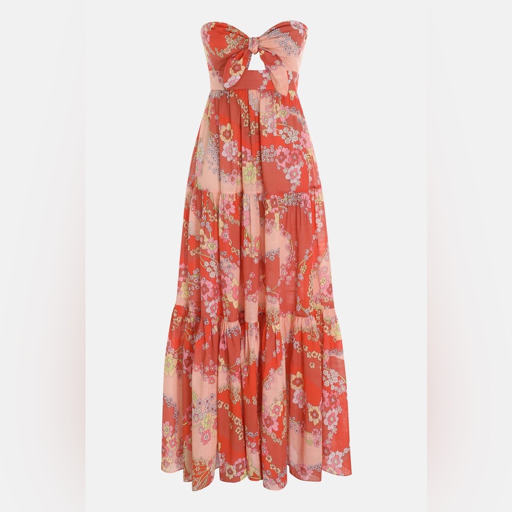 Zimmermann Strapless Red Floral Maxi Dress